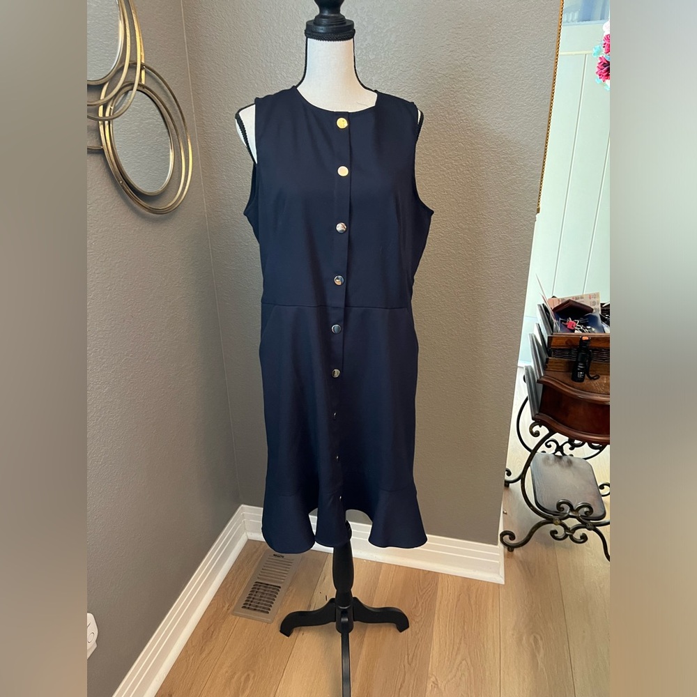 Loft Gilded Button Flounce Pocket Dress